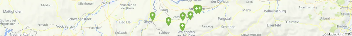 Kartenansicht für Apotheken-Notdienste in der Nähe von Wallsee-Sindelburg (Amstetten, Niederösterreich)